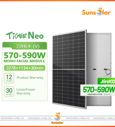 Tấm Pin Năng Lượng Mặt Trời Jinko Tiger Neo 590W 72HL4-(V): Giải Pháp Hiệu Suất Cao Cho Hệ Thống Điện Mặt Trời