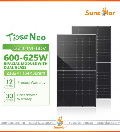 Tấm Pin Jinko Tiger Neo 600W 66HL4m-BDV Bifacial