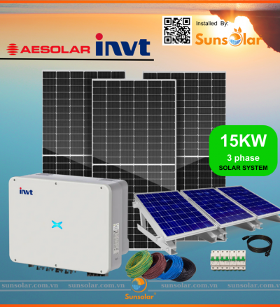 Báo Giá Chi Phí Lắp Đặt Hệ Thống Điện Mặt Trời 15KW, 3 Pha - Pin AEsolar, Inverter INVT