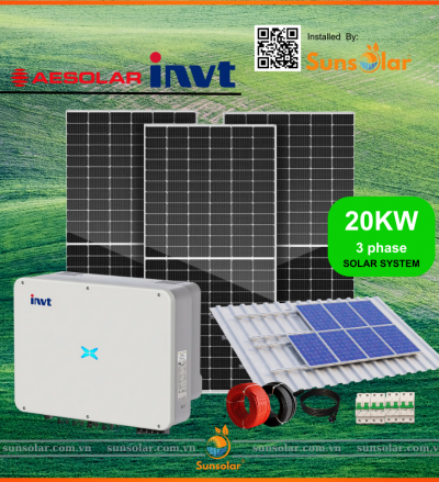 Báo Giá, Chi Phí Lắp Đặt Hệ Thống Điện Mặt Trời 20KW 3 Pha - Pin AEsolar, Inverter INVT