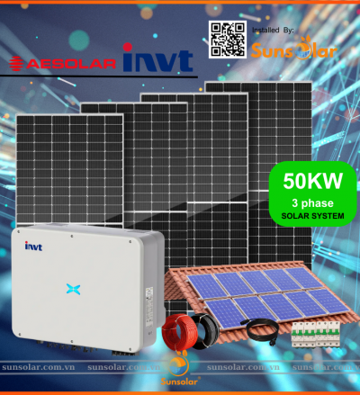 Báo Giá Chi Phí Lắp Đặt Hệ Thống Điện Mặt Trời 50KW 3 pha - Pin AEsolar, Inverter INVT
