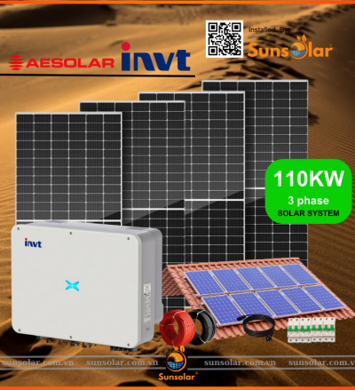 Báo Giá Hệ Thống Điện Mặt Trời Công Suất 110KW 3Pha- Pin AEsolar Inverter INVT